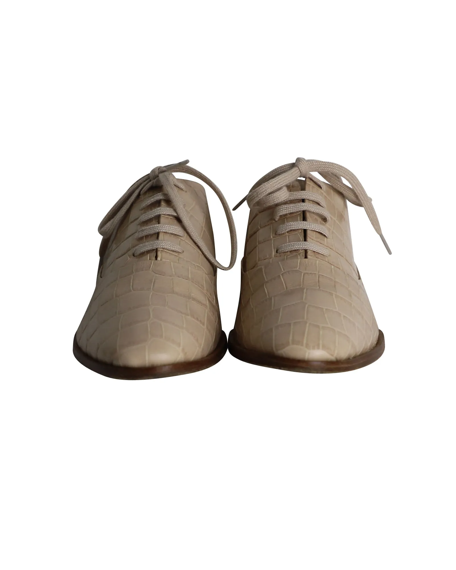 Alexander Wang Ingrid Croc-Embossed Oxfords in Beige Calfskin Leather