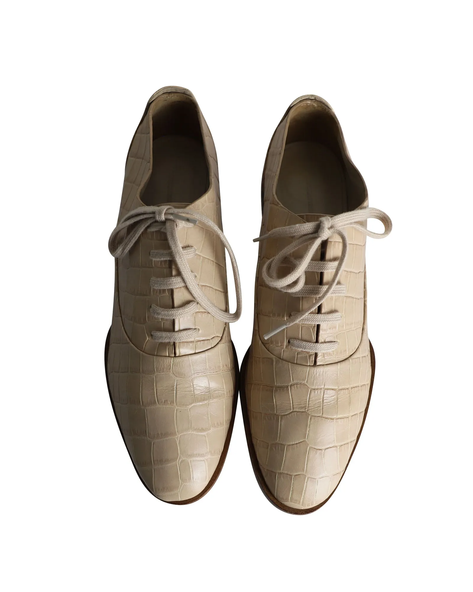 Alexander Wang Ingrid Croc-Embossed Oxfords in Beige Calfskin Leather