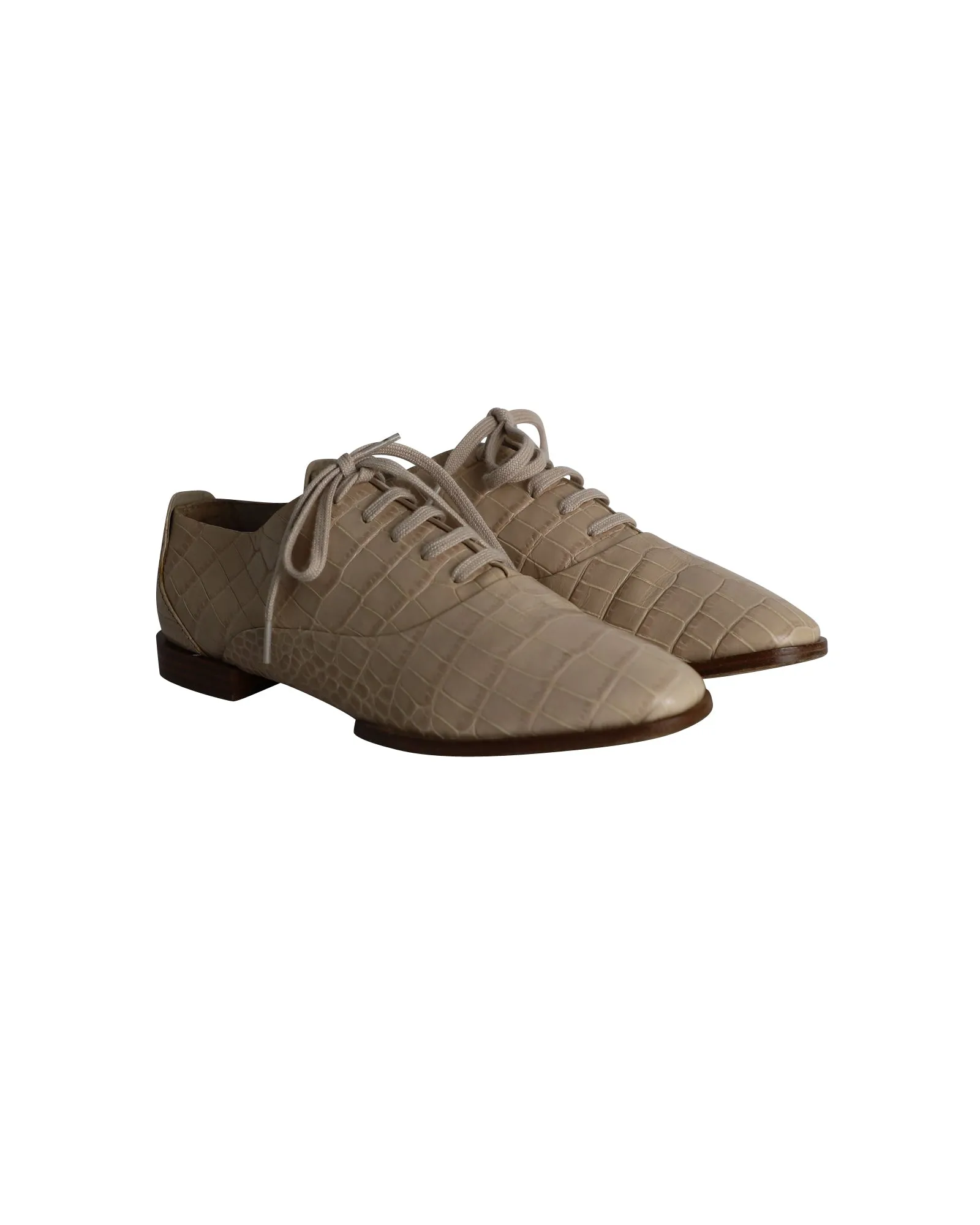 Alexander Wang Ingrid Croc-Embossed Oxfords in Beige Calfskin Leather
