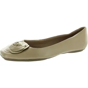Anastatsia Womens Rosette Faux Leather Ballet Flats
