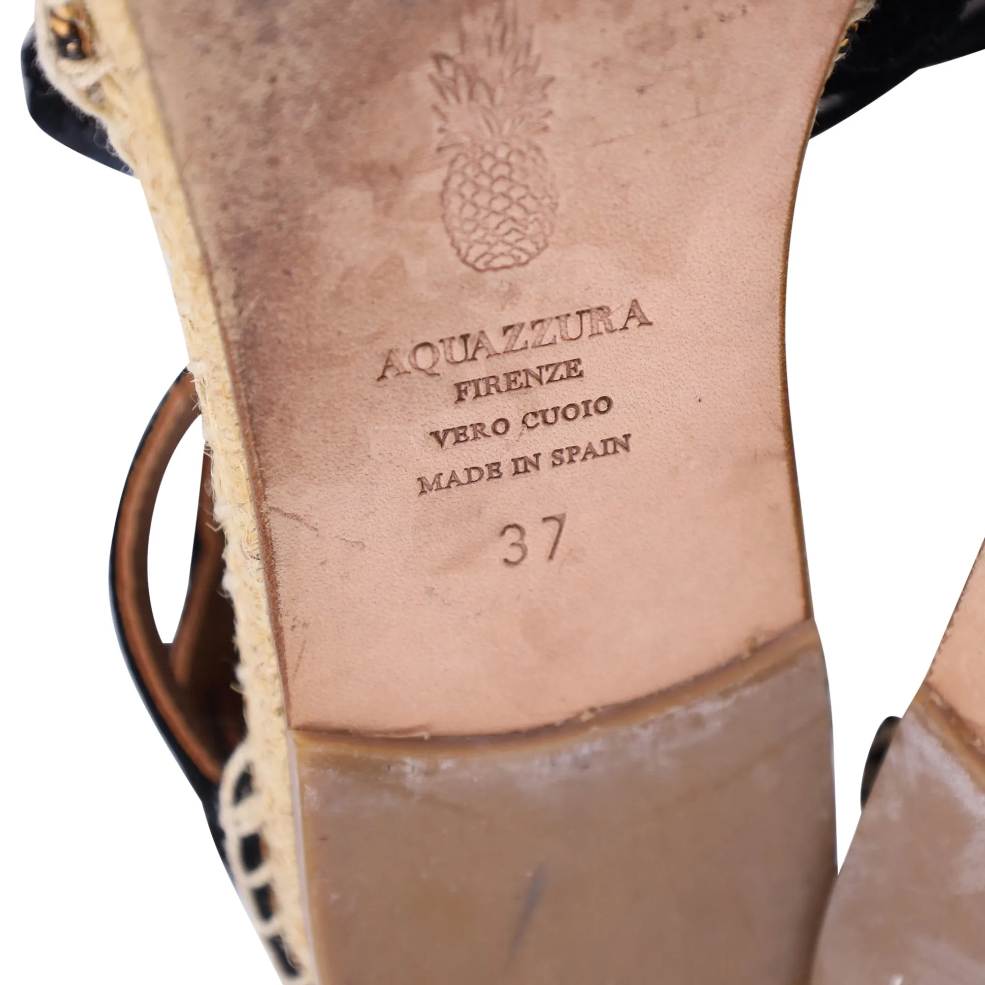 Aquazzura Belgravia Patterned Lace Up Espadrille Flat Sandals in Black and Brown Raffia