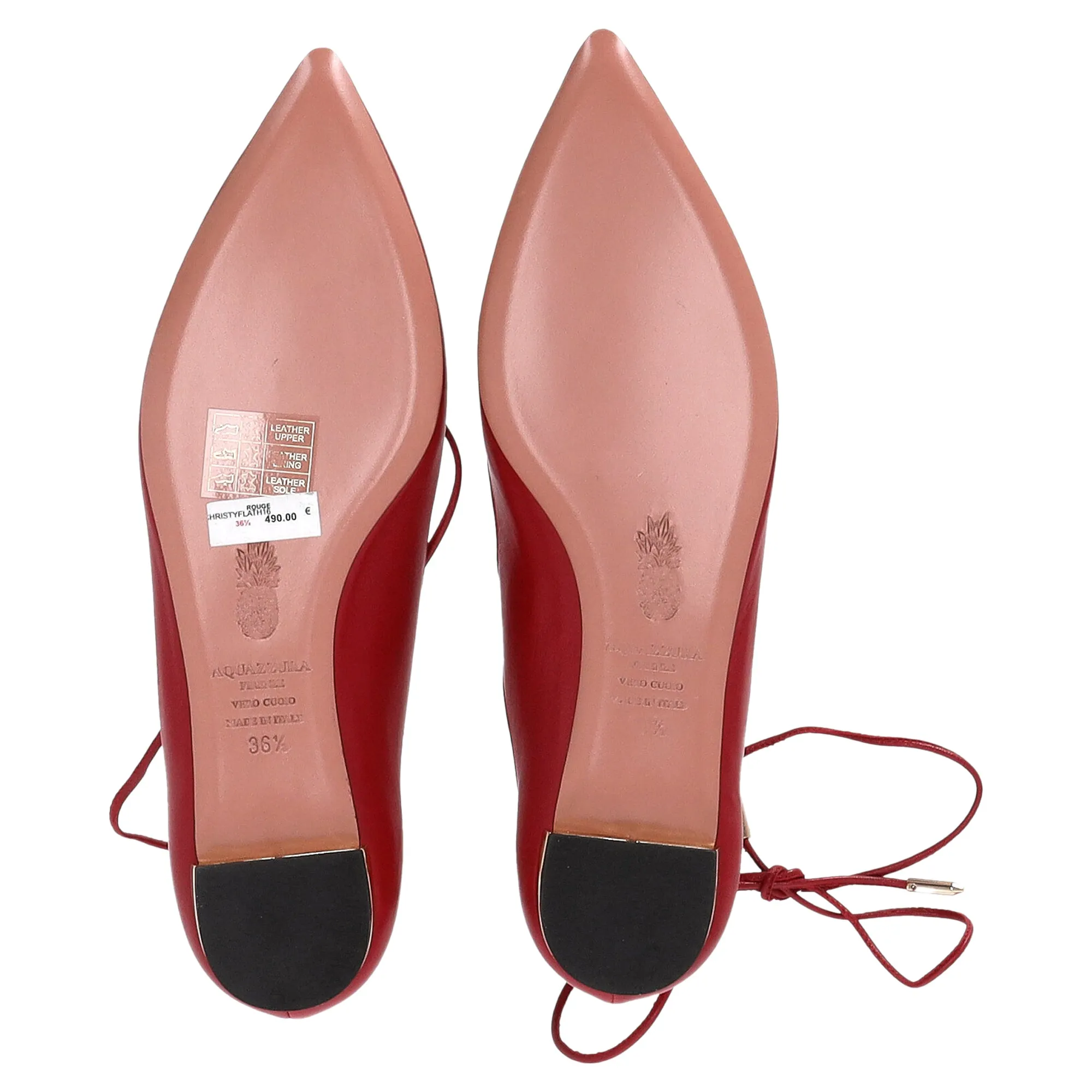 Aquazzura Christhy Lace-Up Ballet Flats in Red Leather
