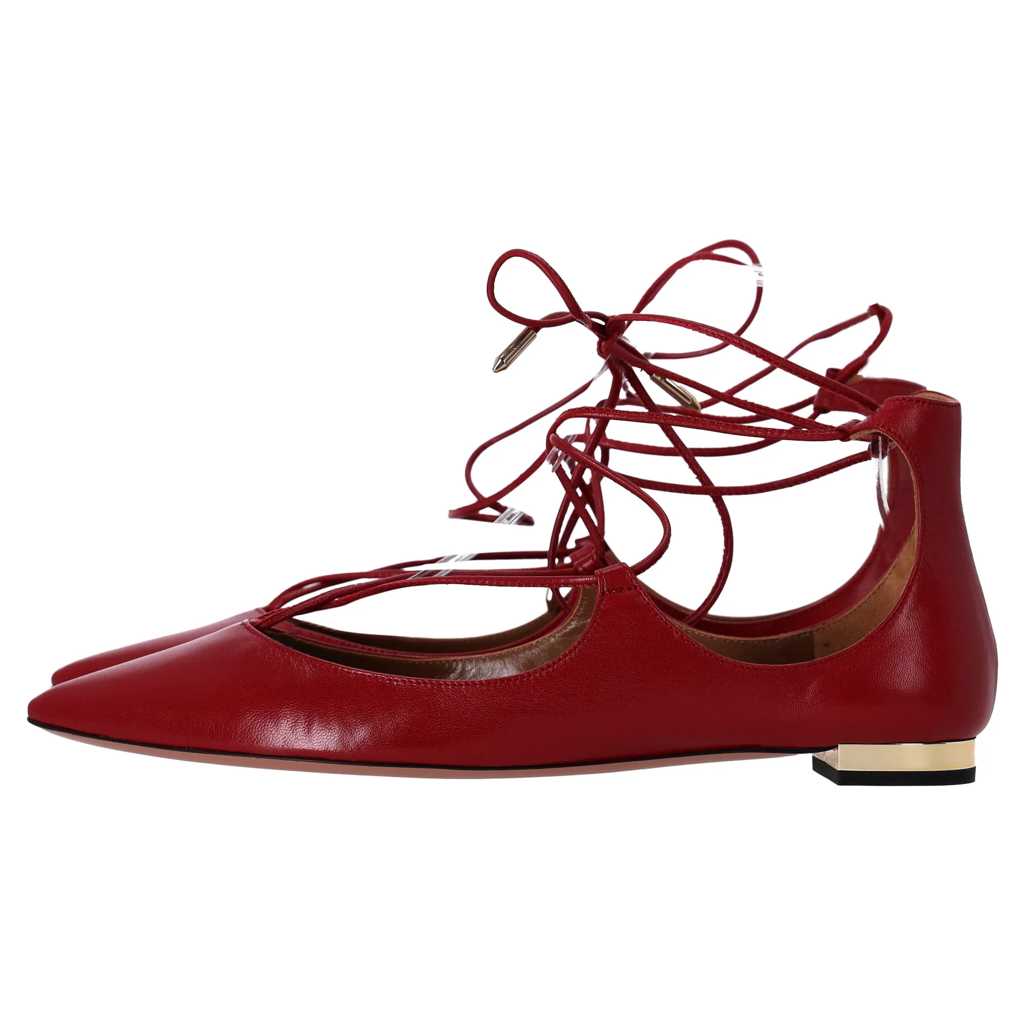 Aquazzura Christhy Lace-Up Ballet Flats in Red Leather