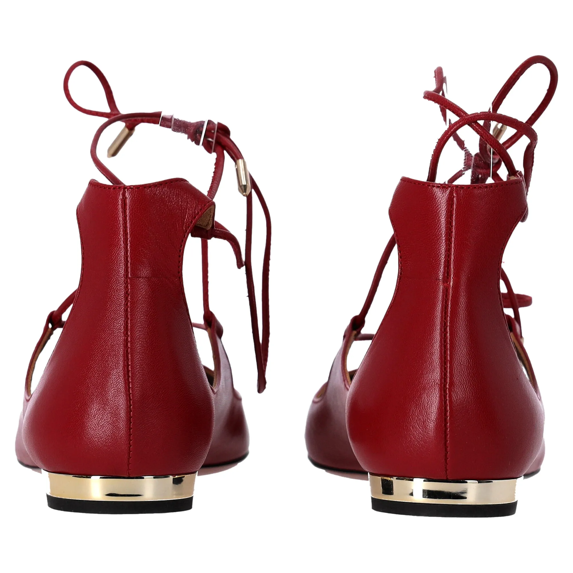 Aquazzura Christhy Lace-Up Ballet Flats in Red Leather