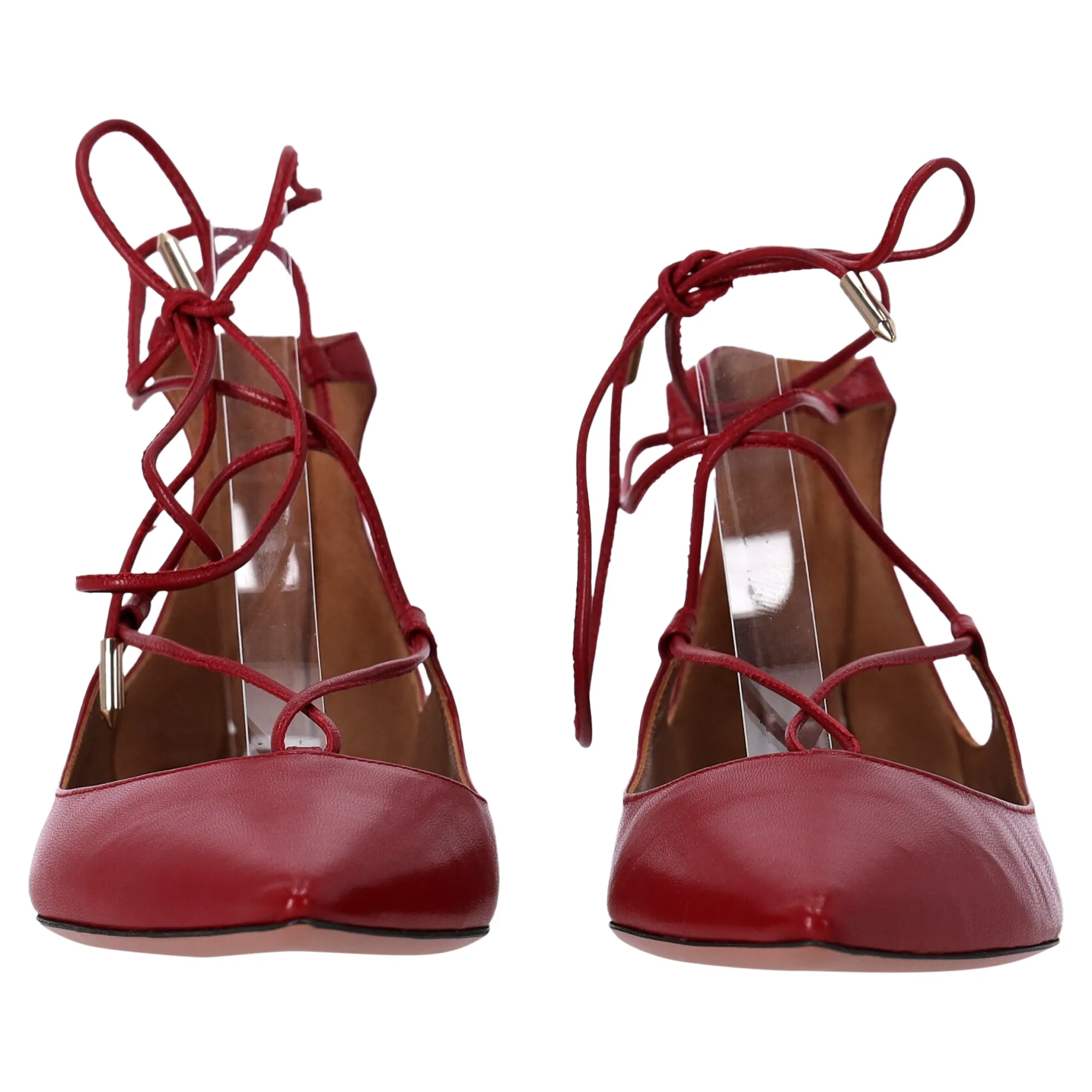 Aquazzura Christhy Lace-Up Ballet Flats in Red Leather