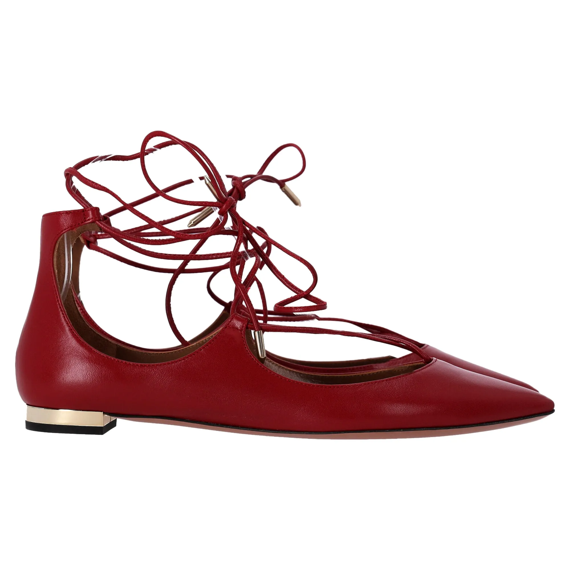 Aquazzura Christhy Lace-Up Ballet Flats in Red Leather