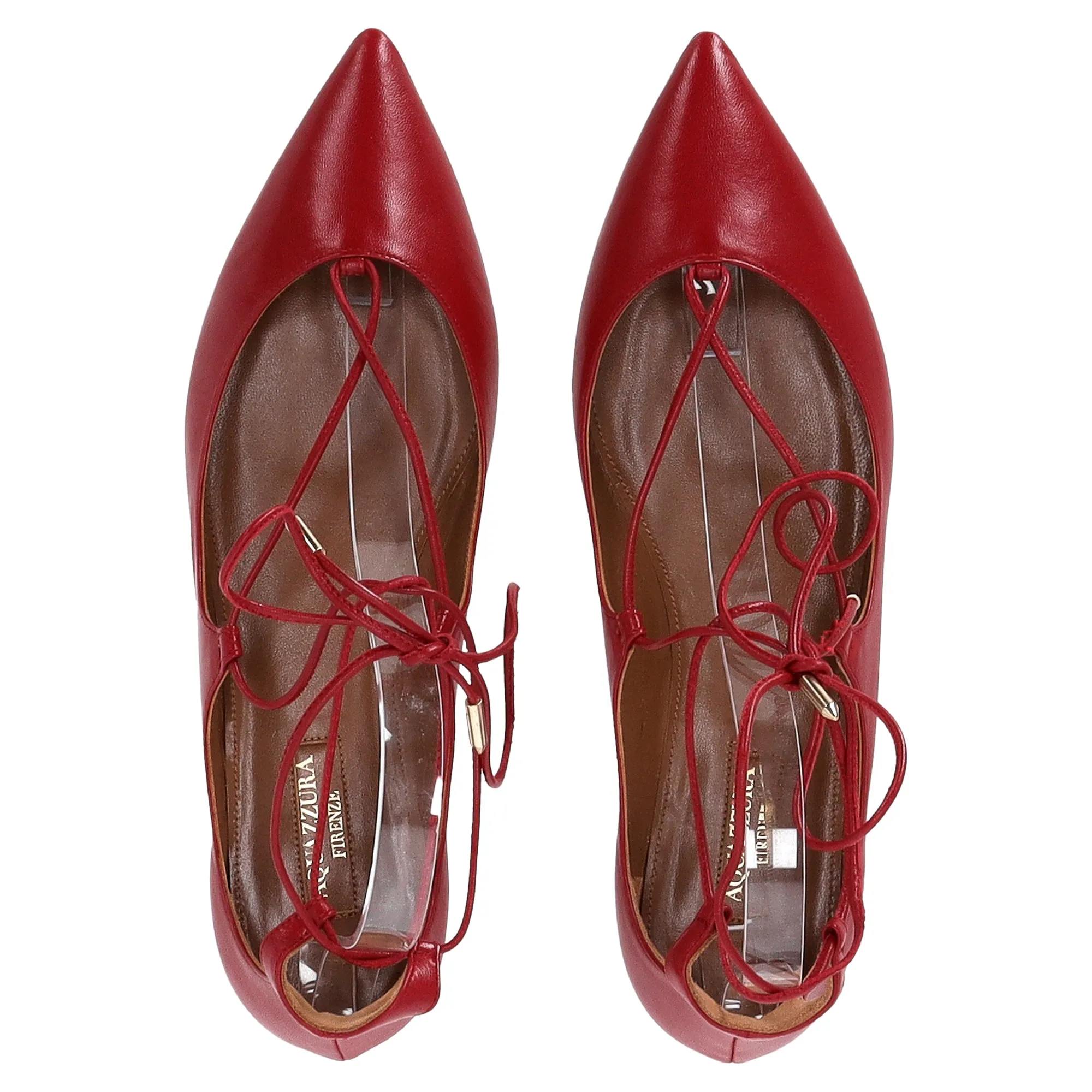 Aquazzura Christhy Lace-Up Ballet Flats in Red Leather