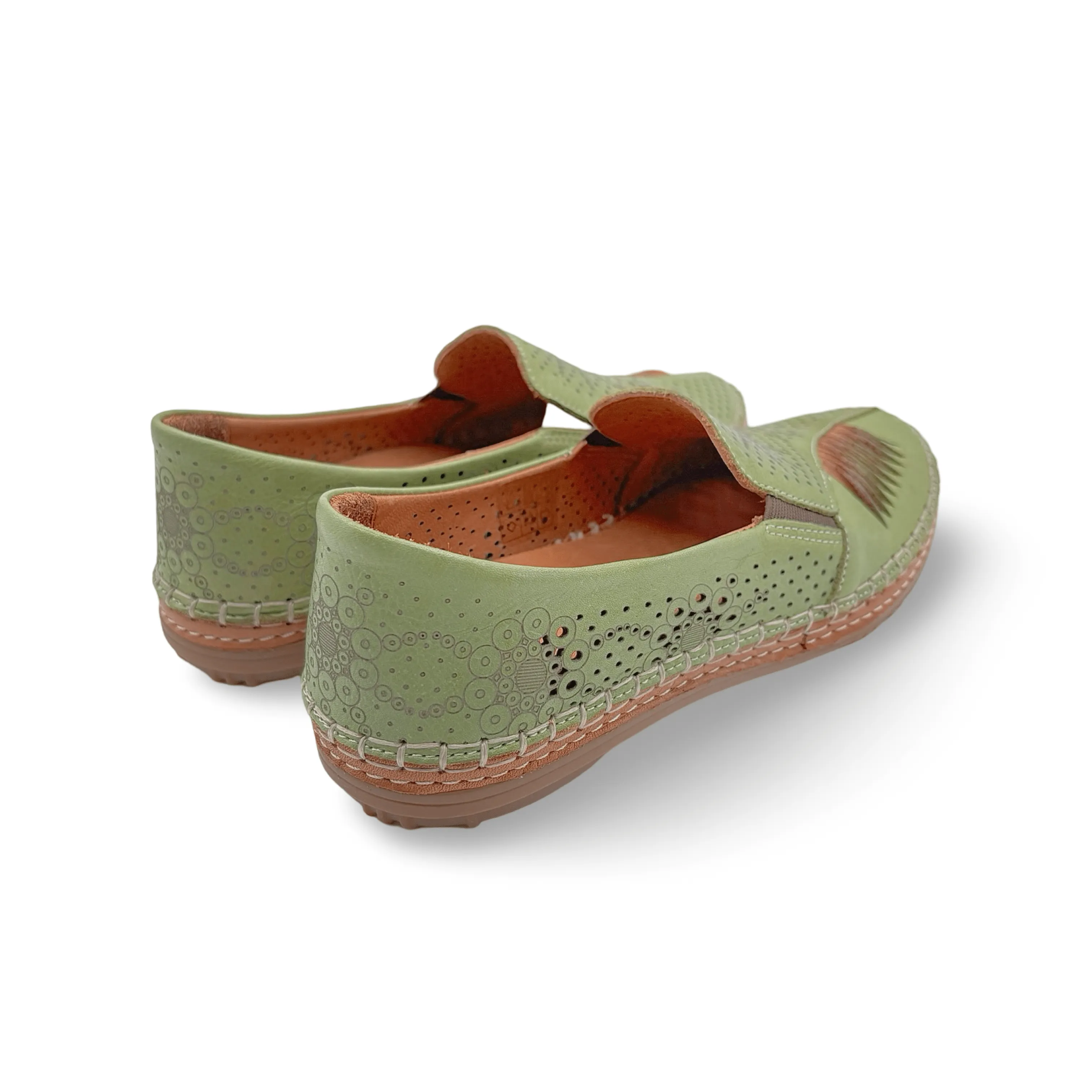 Atzi Green Leather Flat