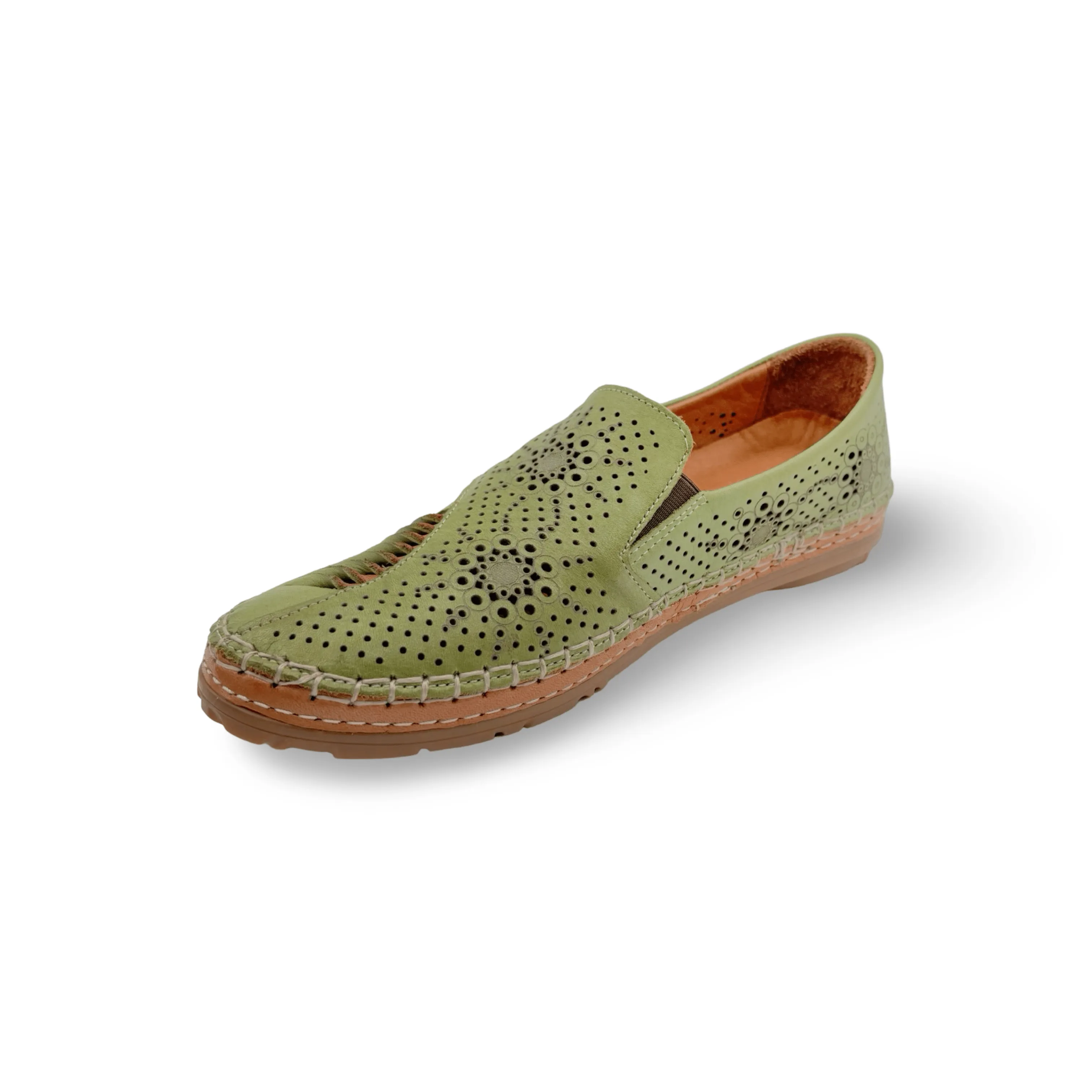 Atzi Green Leather Flat