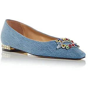 Aurum Womens Embellished Denim Ballet Flats