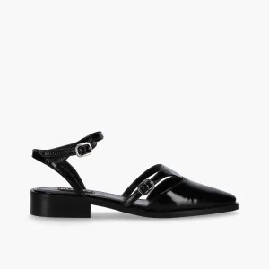 Aveline Black Leather Ballet Flats