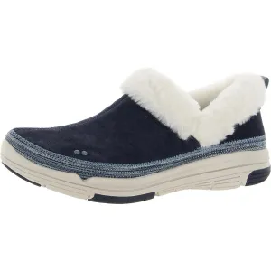 Awaken Womens Suede Faux Fur Slip-On Sneakers