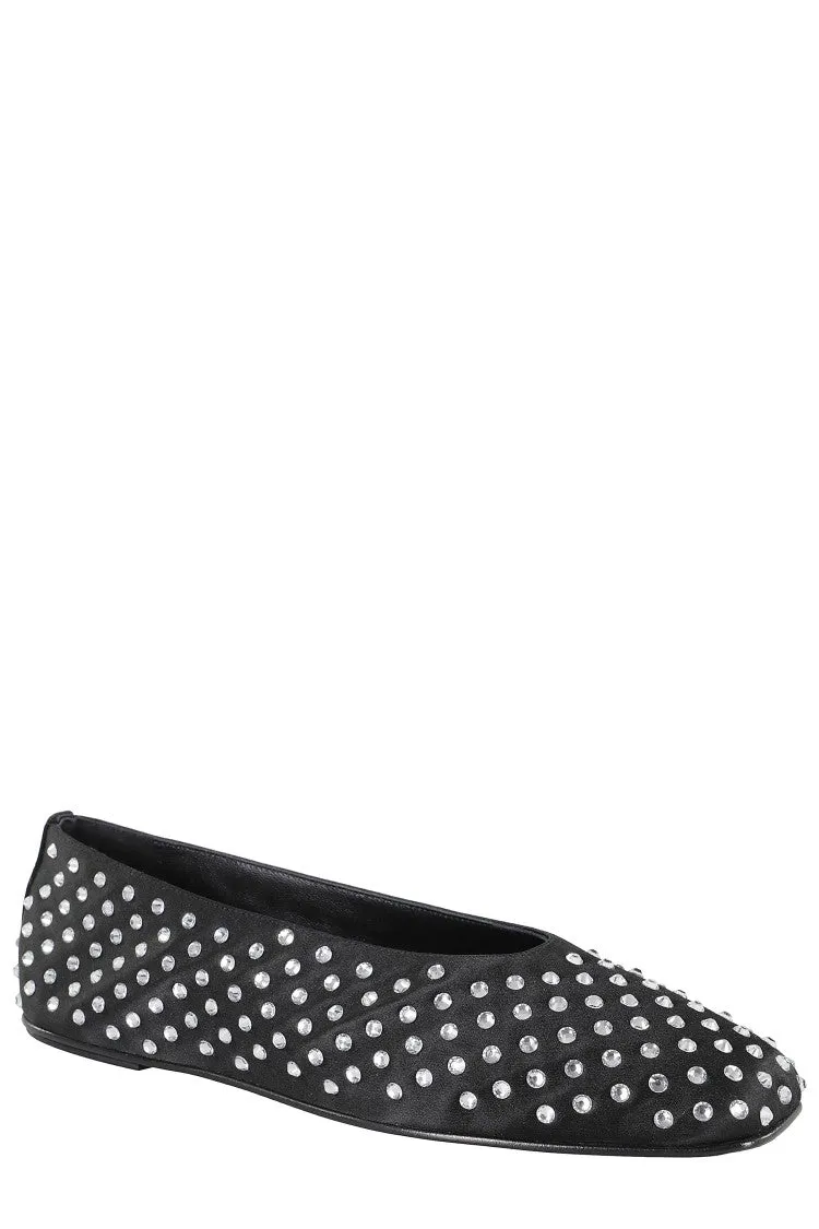 Ballet Flats Satin Black Crystals