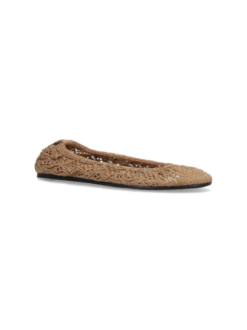 Belna" Crochet Ballerinas  Gold