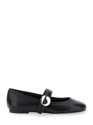 Belt Detail Leather Ballerina Flats