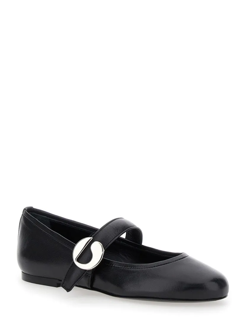Belt Detail Leather Ballerina Flats