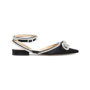 Black Double Bow Silk Ballerinas