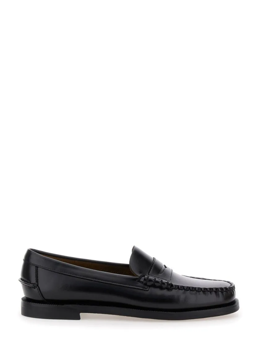 Black Pull-On Loafers In Leather