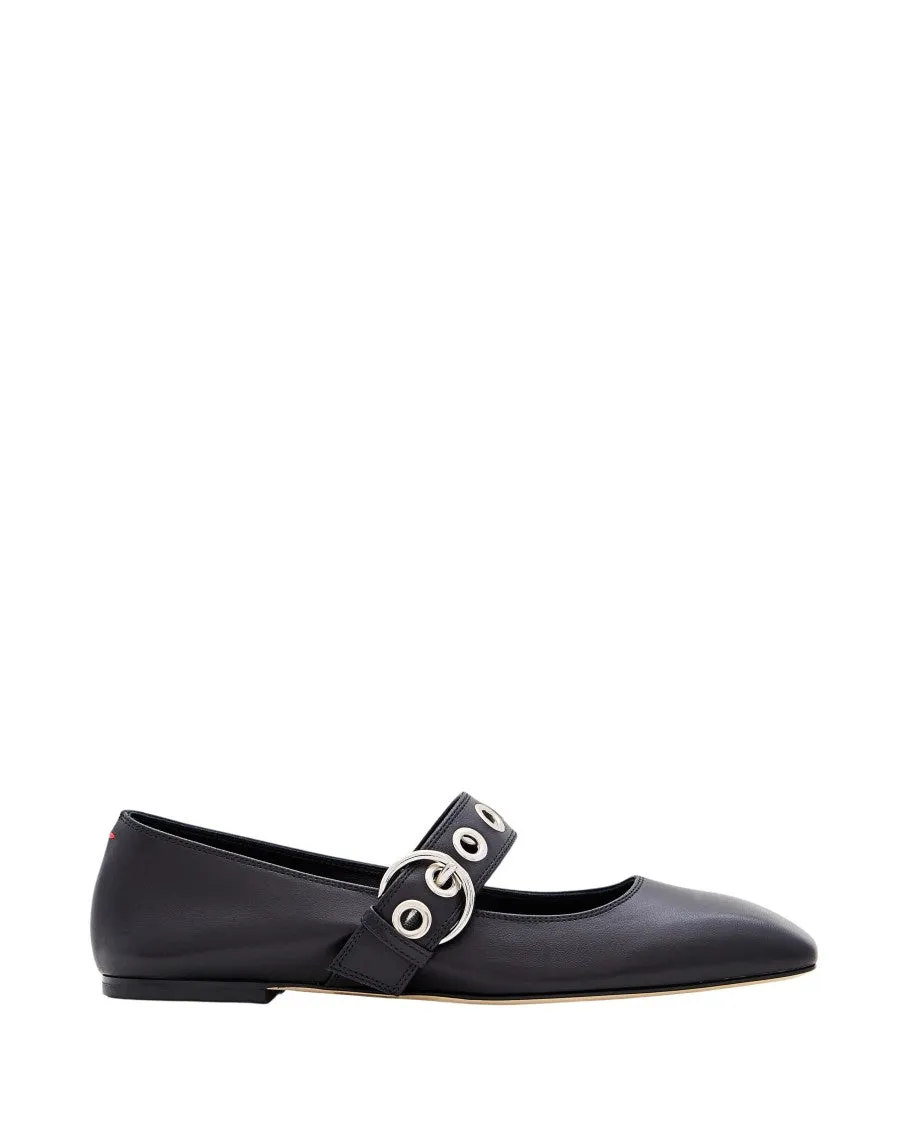Black Uma Eyelet Nappa Leather Ballet Shoes