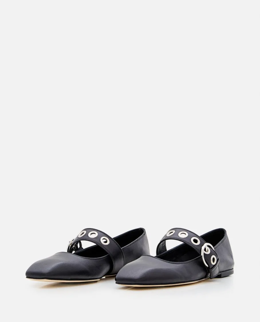 Black Uma Eyelet Nappa Leather Ballet Shoes