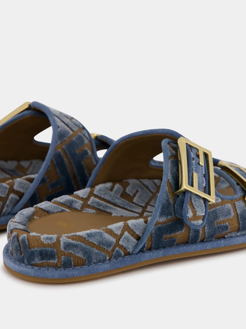 Blue Fendi Feel Jacquard Velvet Slides