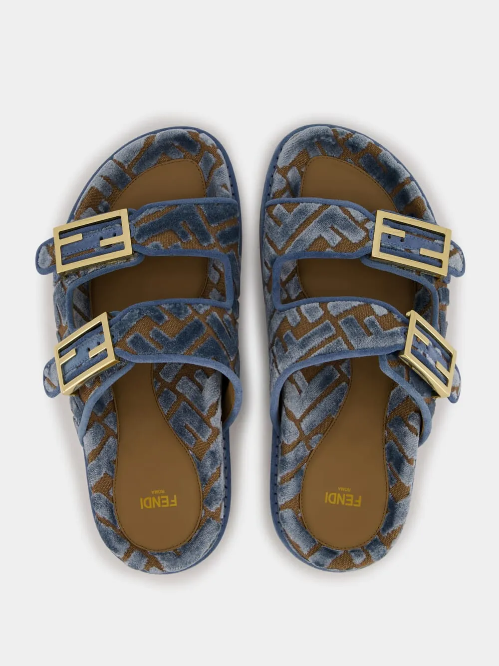 Blue Fendi Feel Jacquard Velvet Slides