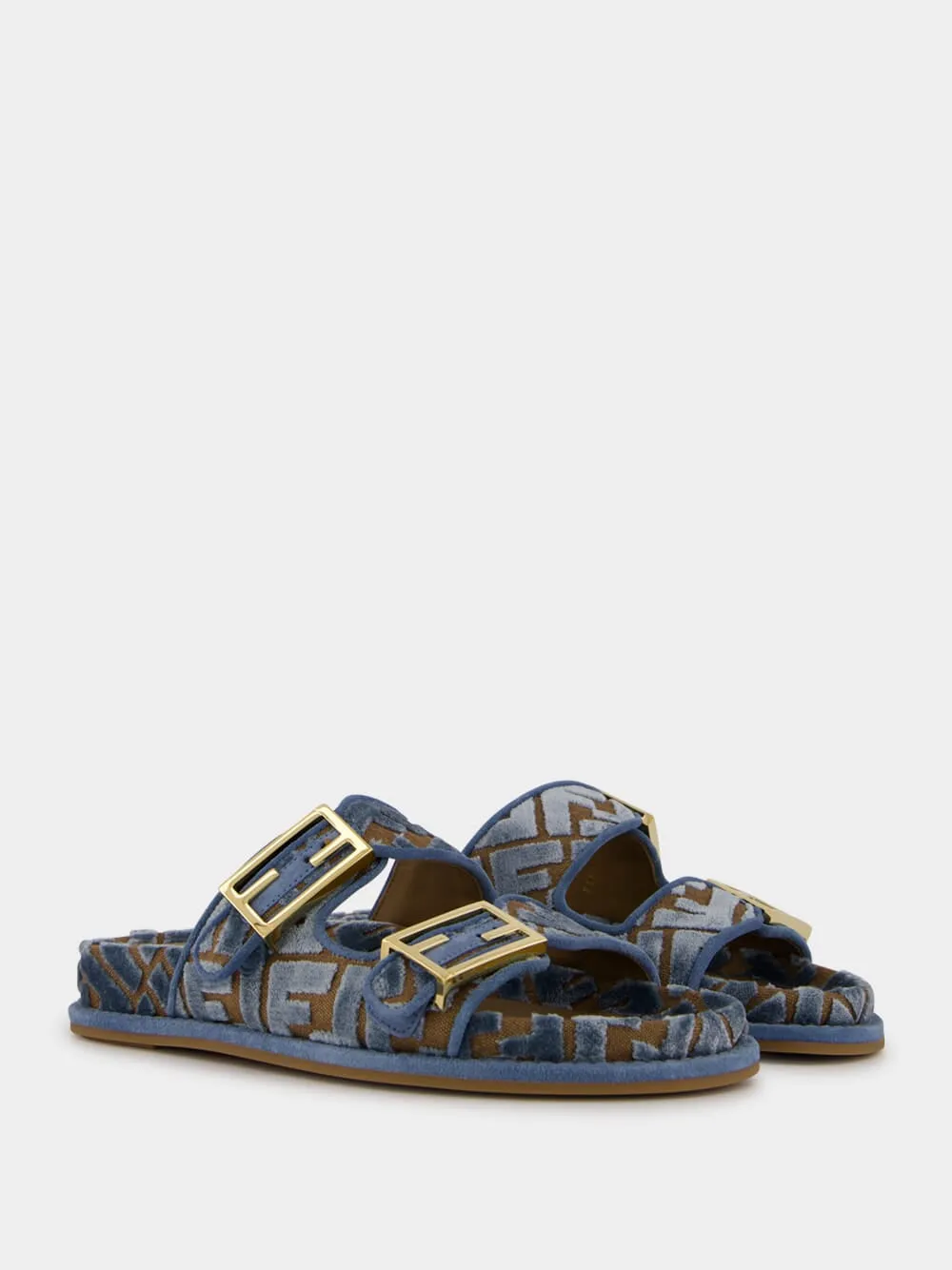 Blue Fendi Feel Jacquard Velvet Slides