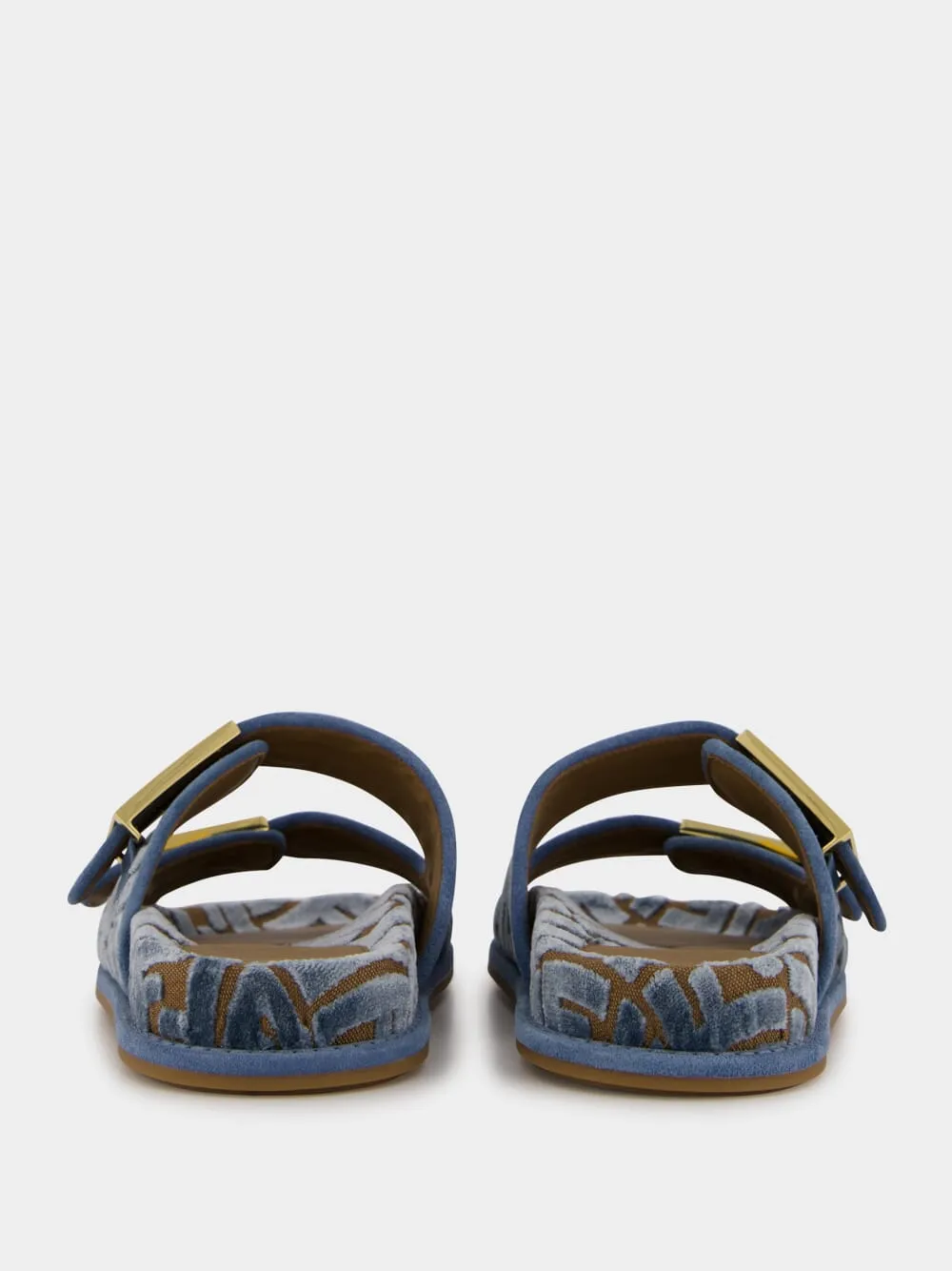 Blue Fendi Feel Jacquard Velvet Slides