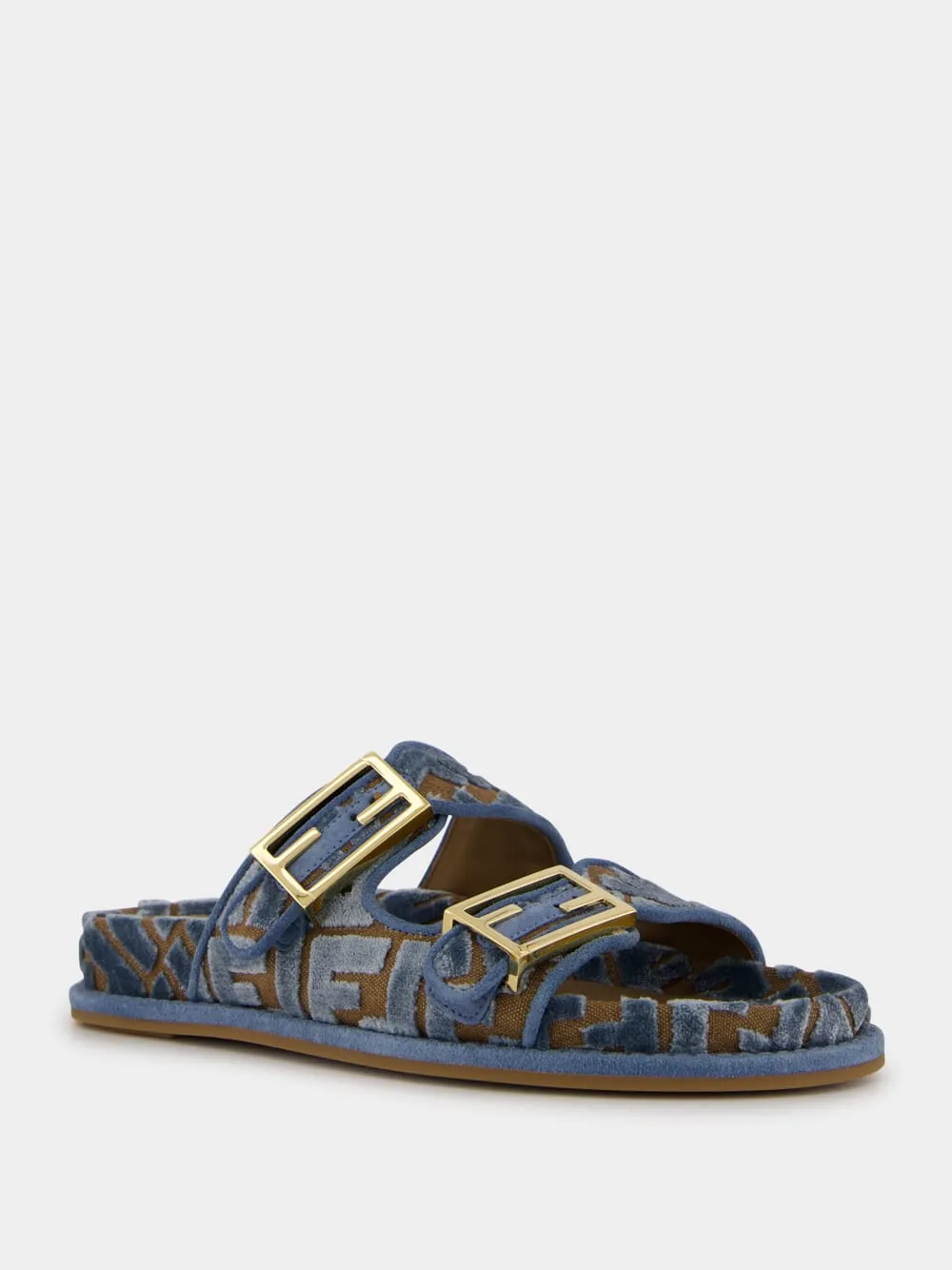 Blue Fendi Feel Jacquard Velvet Slides
