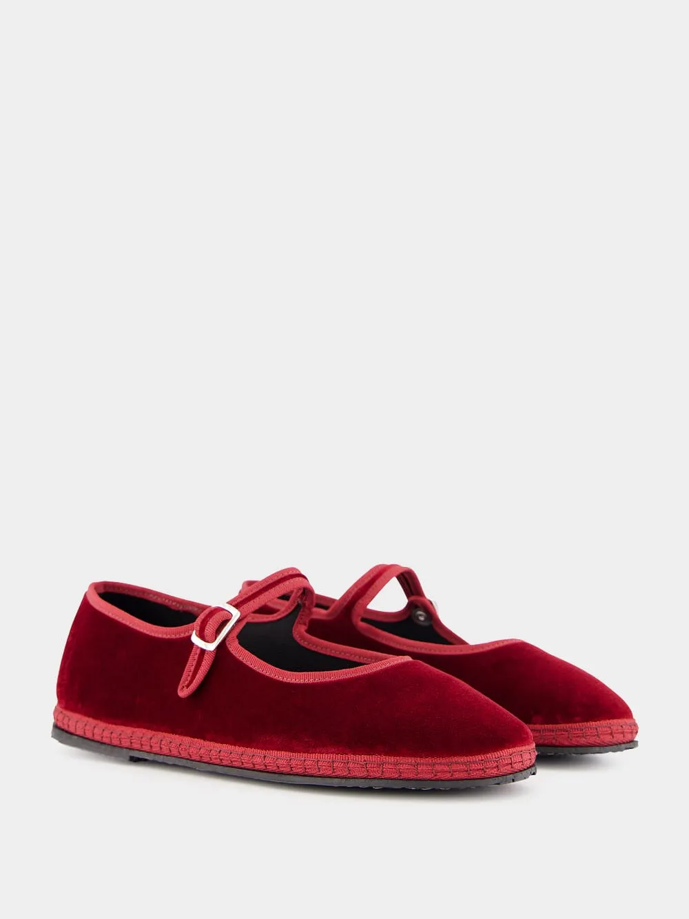 Burgundy Velvet Mary Jane Flats