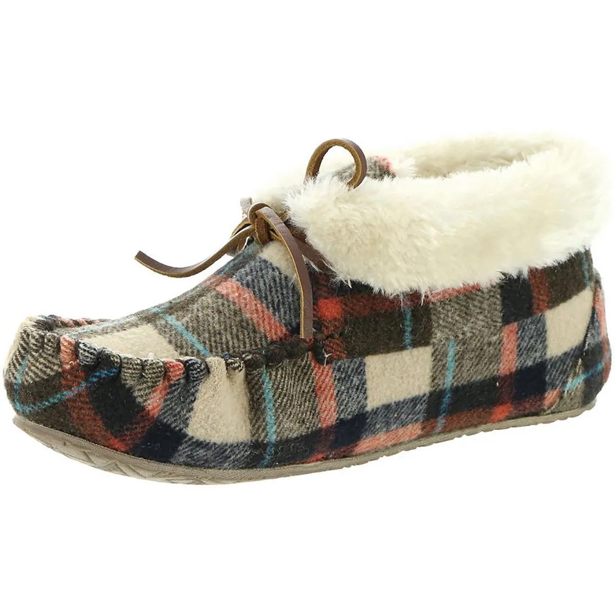 Cabin Bootie Womens Plaid Faux Fur Lined Moccasins
