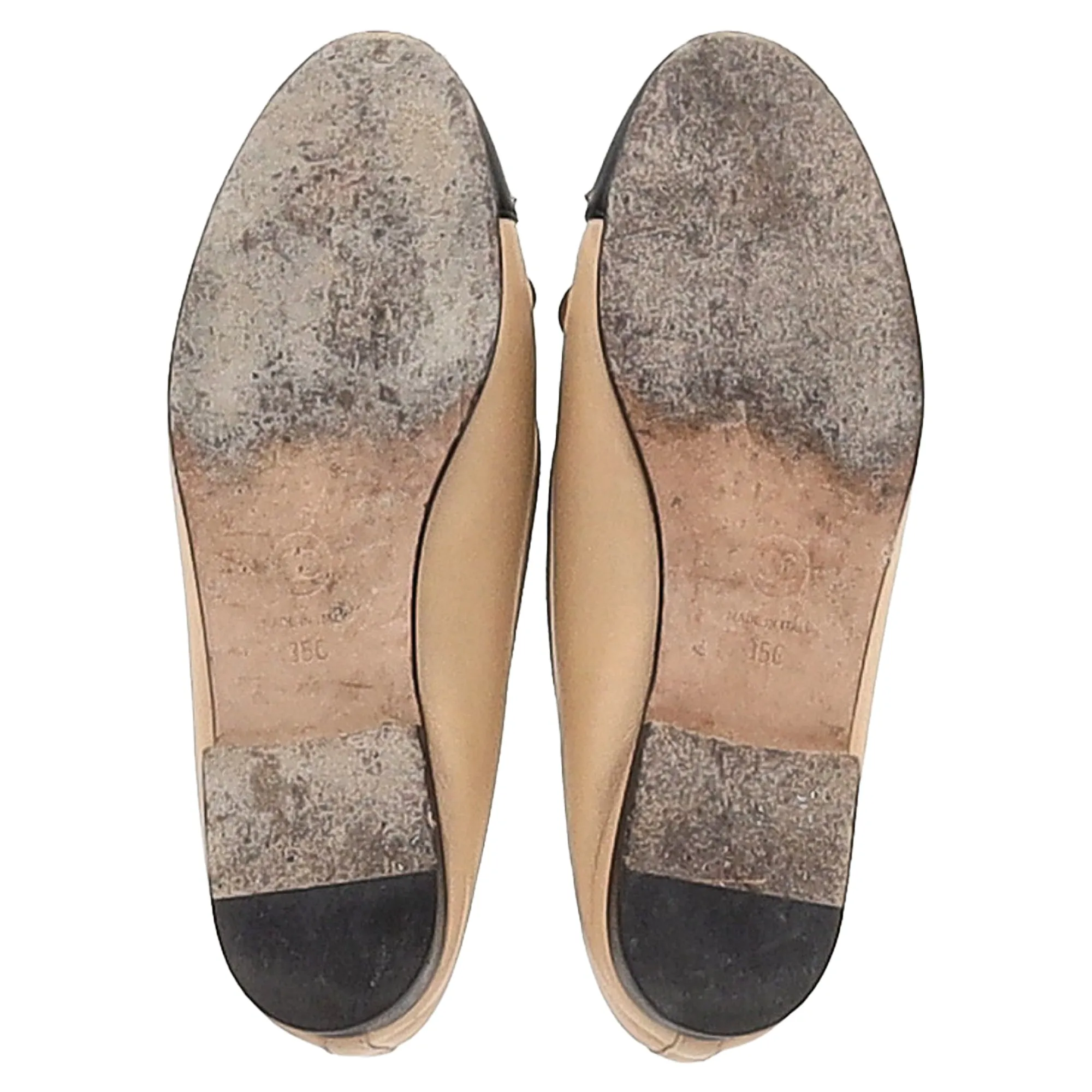 Chanel CC Cap-Toe Bow Ballet Flats in Nude Leather