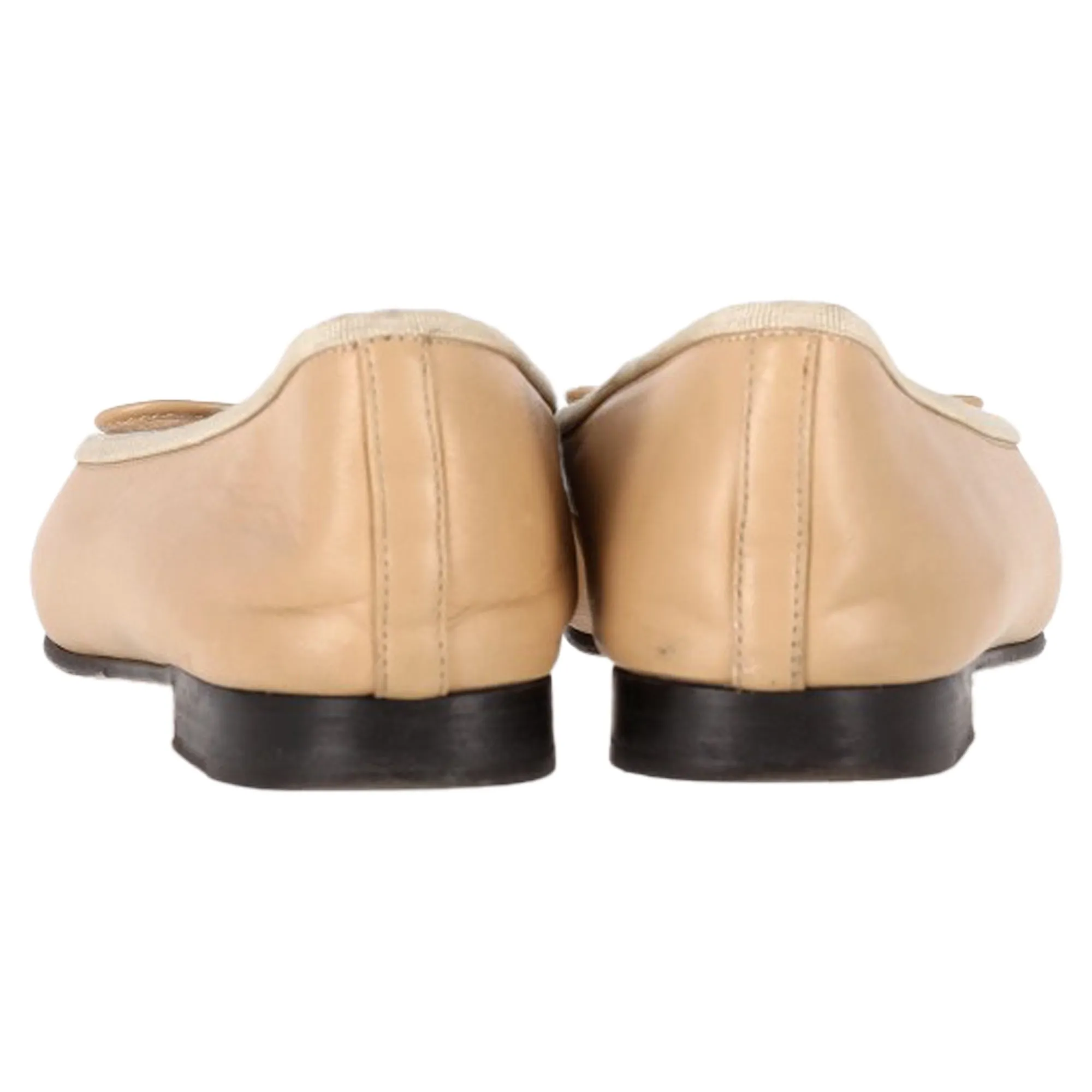 Chanel CC Cap-Toe Bow Ballet Flats in Nude Leather