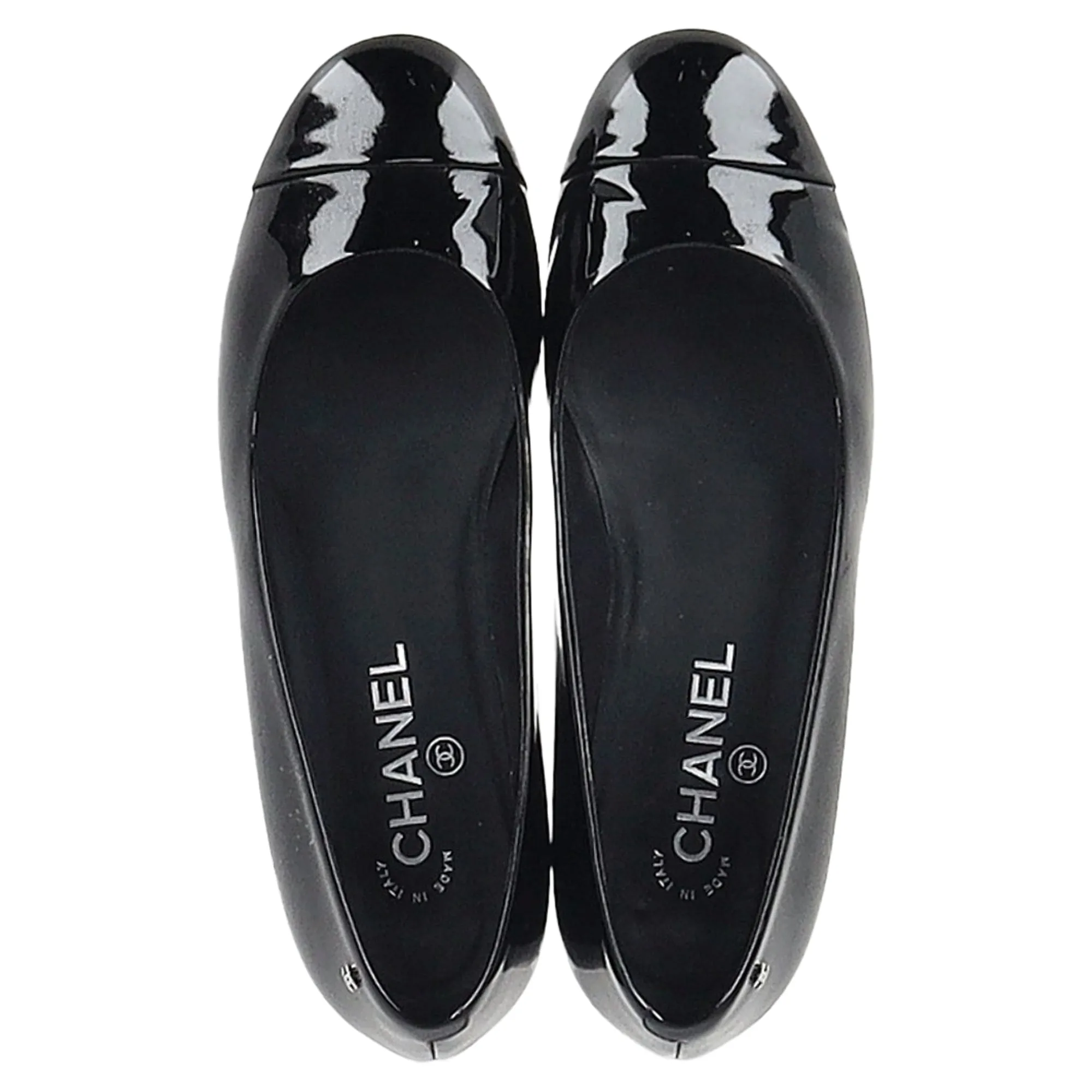 Chanel CC Pearl-Embellished Ballet Flats in Black Leather