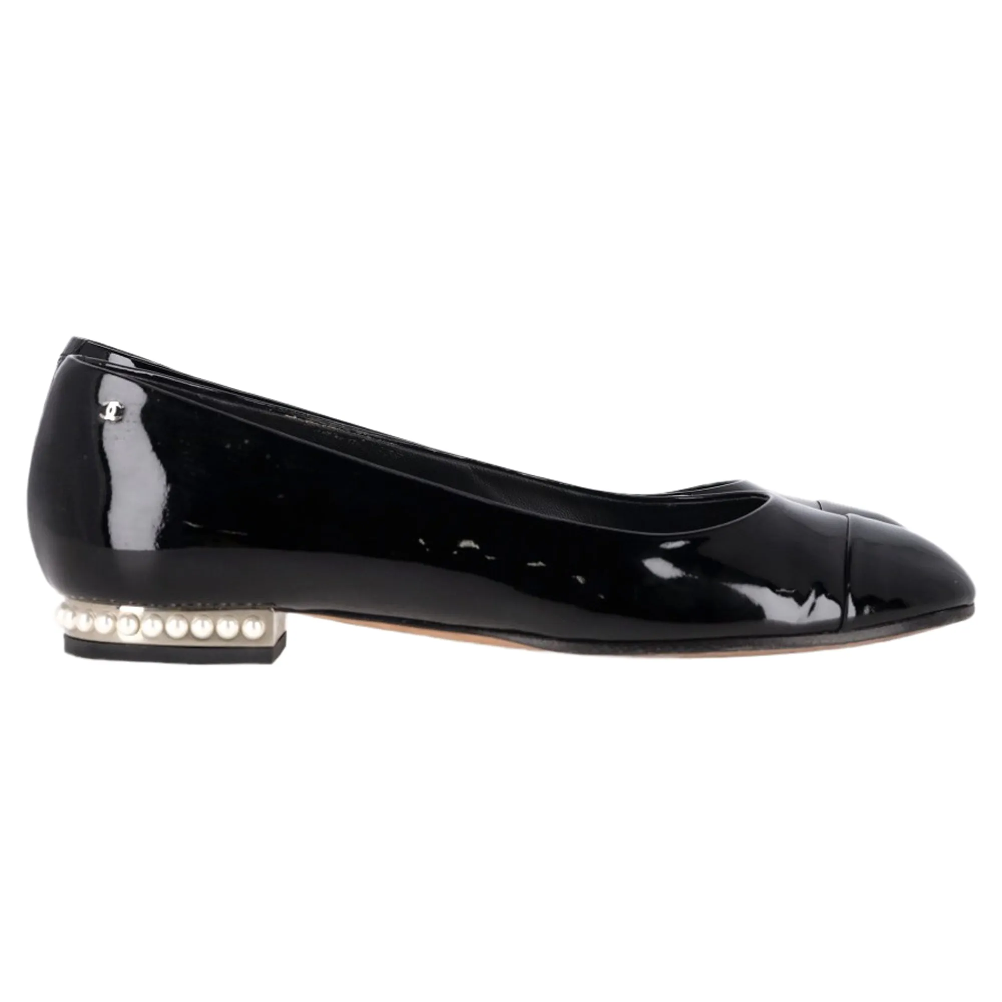 Chanel CC Pearl-Embellished Ballet Flats in Black Leather