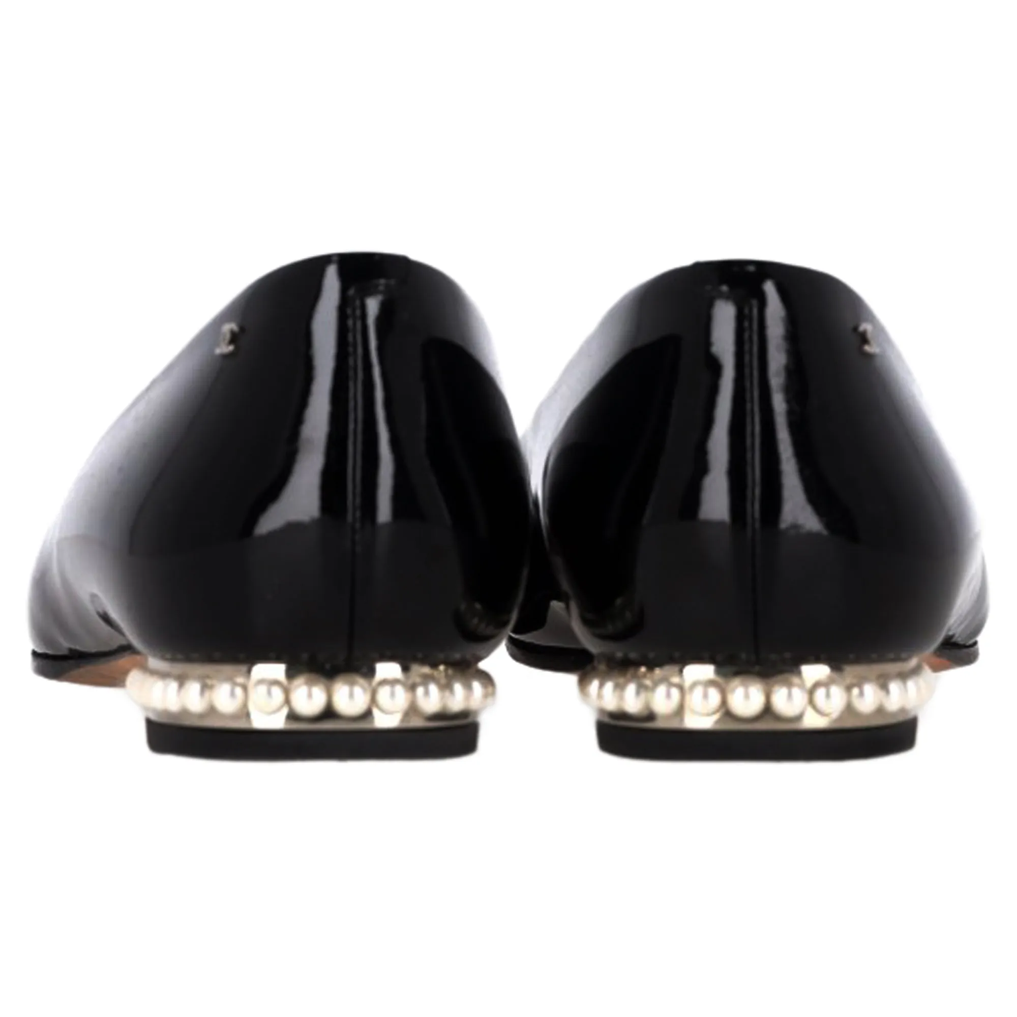 Chanel CC Pearl-Embellished Ballet Flats in Black Leather