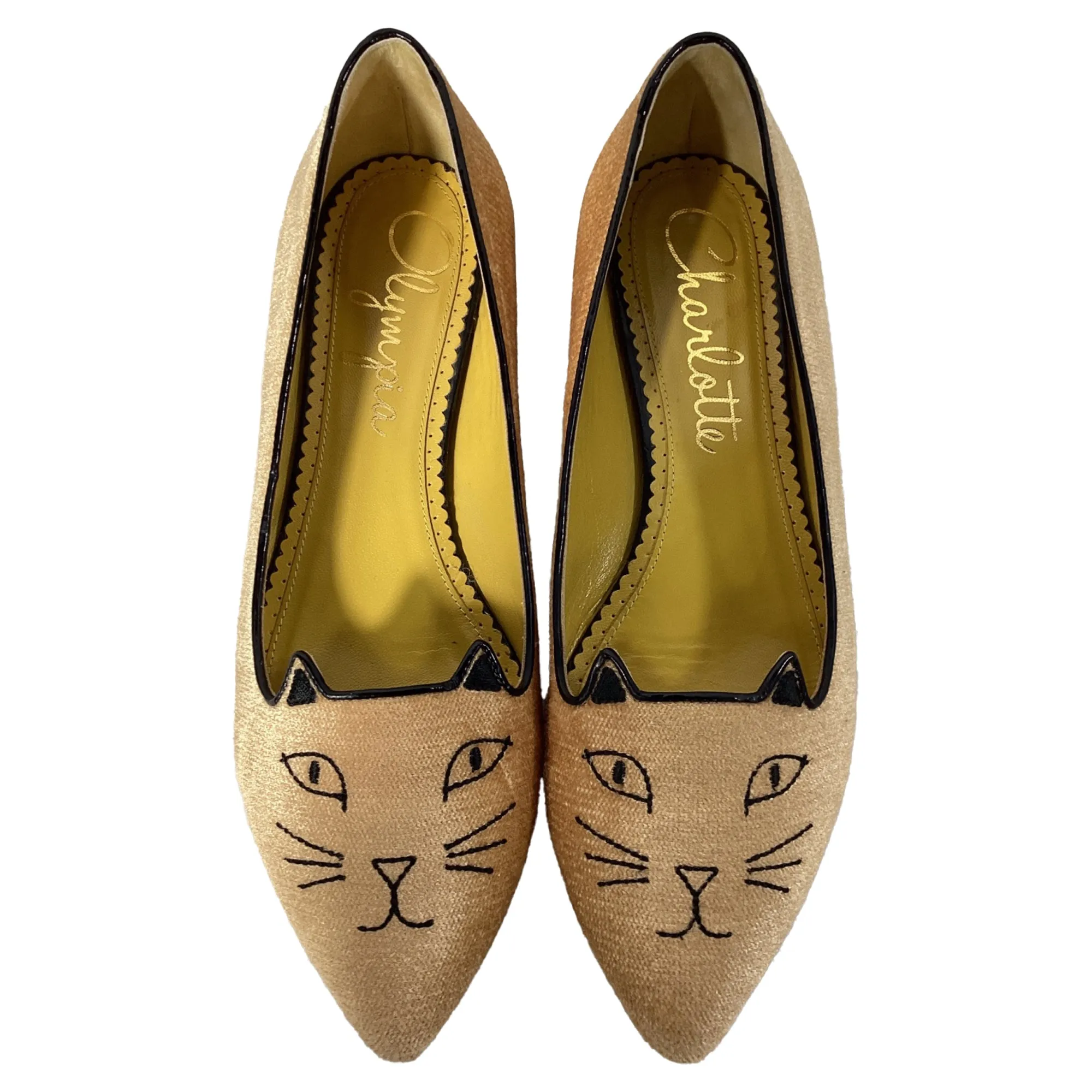 Charlotte Olympia Mid Century Kitty Ballet Flats in Beige Velvet
