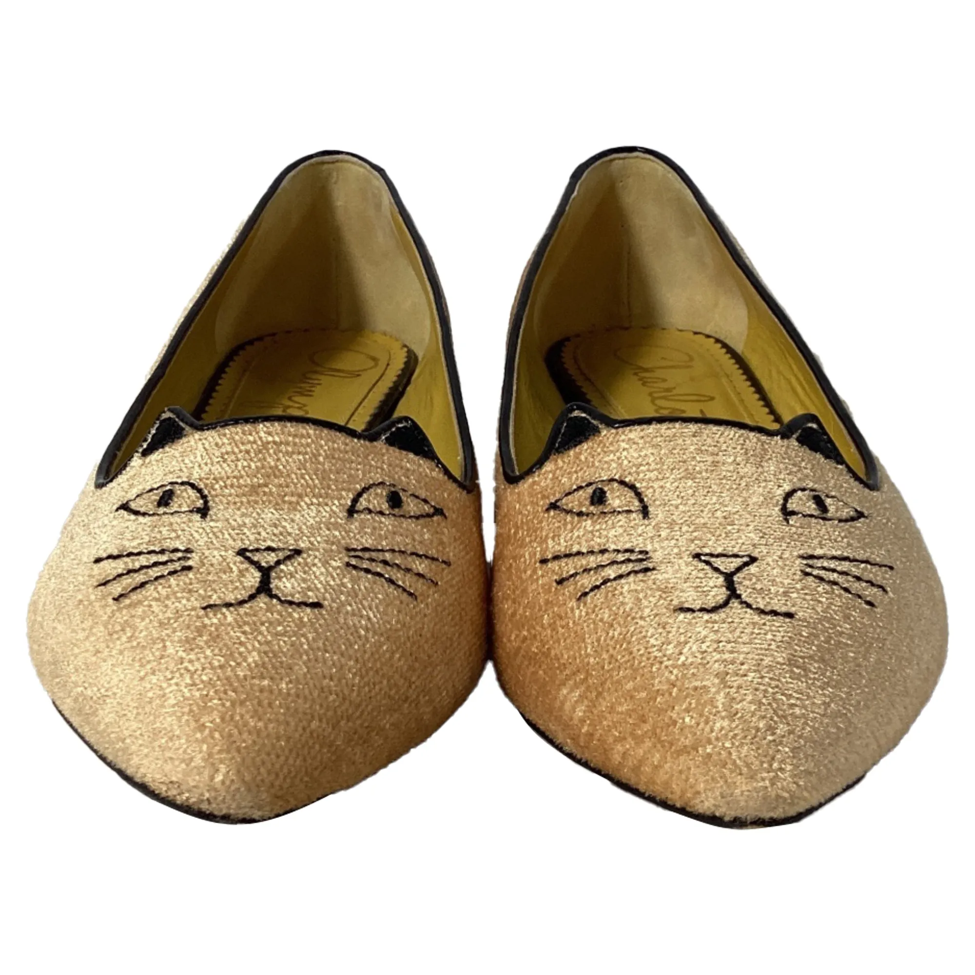 Charlotte Olympia Mid Century Kitty Ballet Flats in Beige Velvet