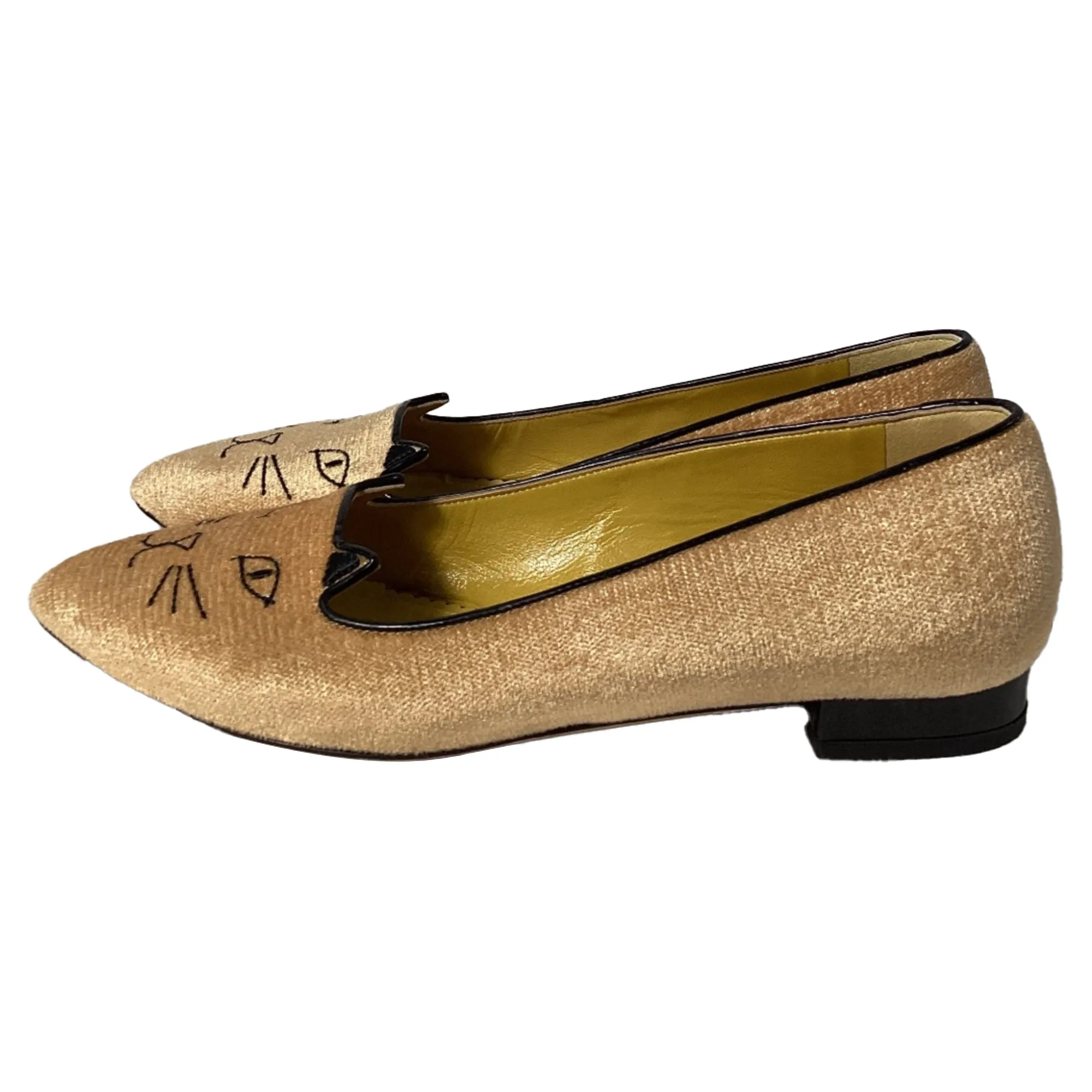 Charlotte Olympia Mid Century Kitty Ballet Flats in Beige Velvet