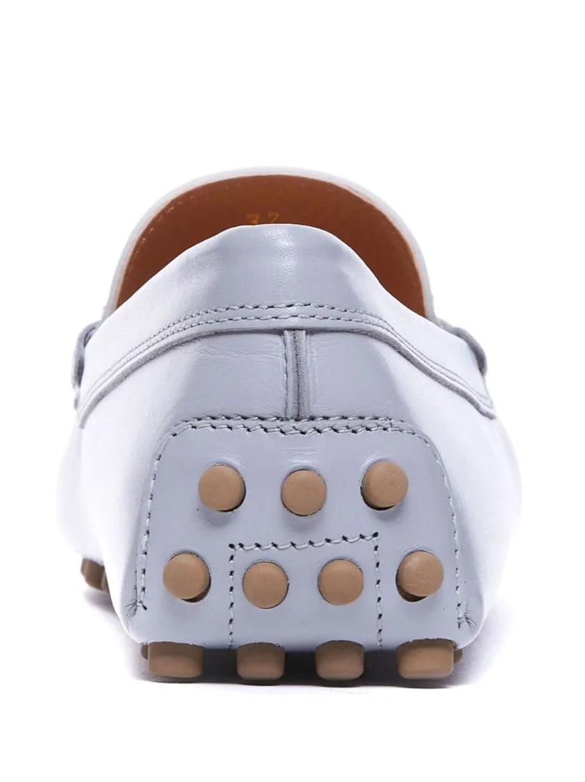 Classic White Moccasin Flat Shoes With Rubber Studded Sole
