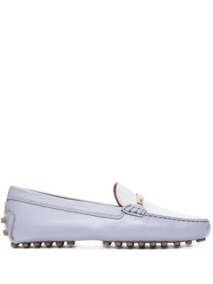 Classic White Moccasin Flat Shoes With Rubber Studded Sole
