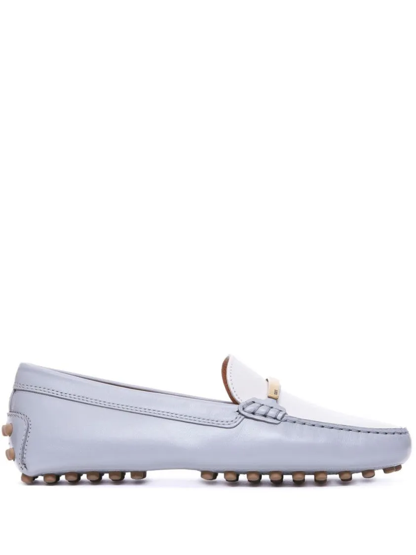 Classic White Moccasin Flat Shoes With Rubber Studded Sole
