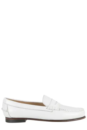 Classic White Moccasins With Stitched Toe