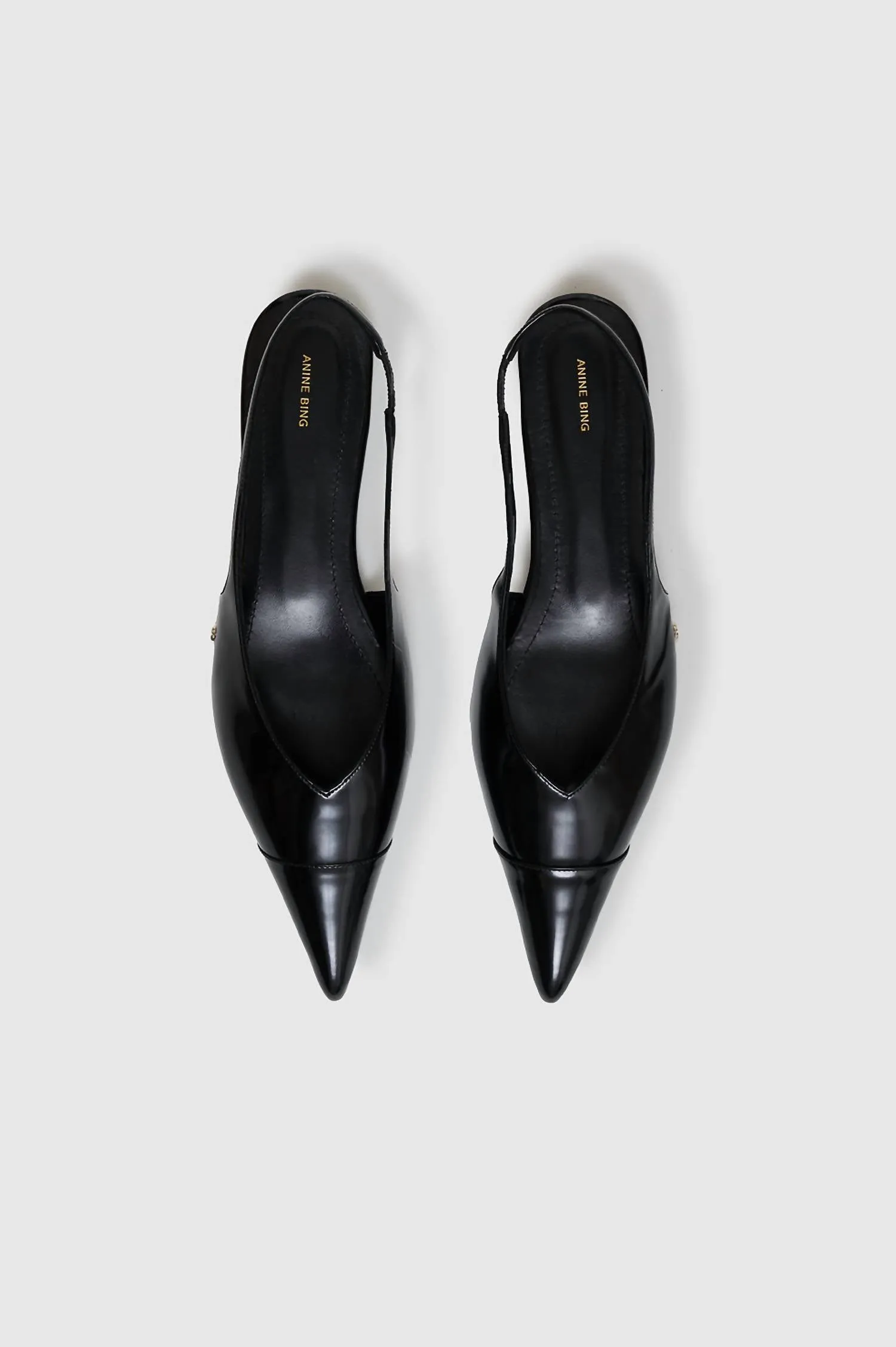 Elena Slingback Flats In High Shine Black