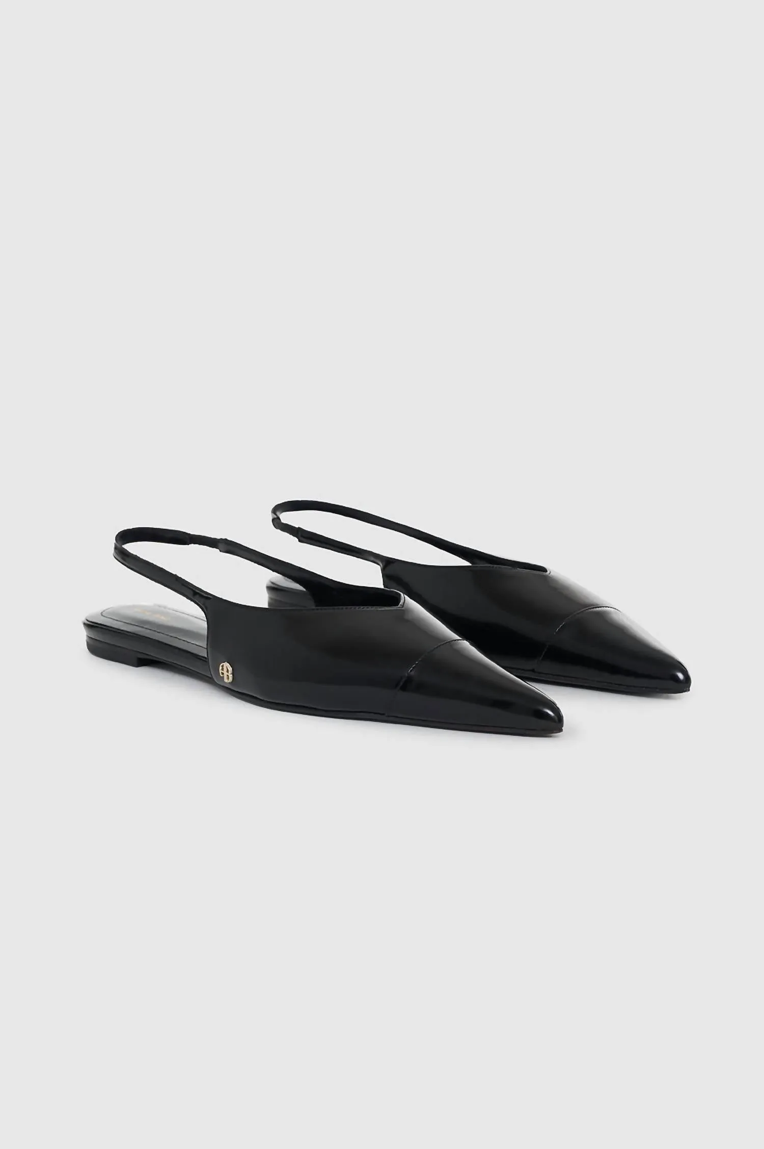 Elena Slingback Flats In High Shine Black