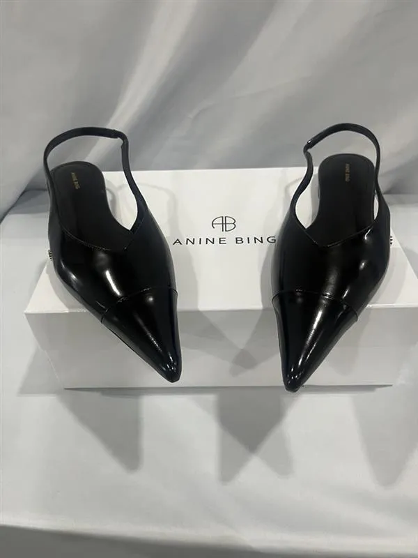 Elena Slingback Flats In High Shine Black