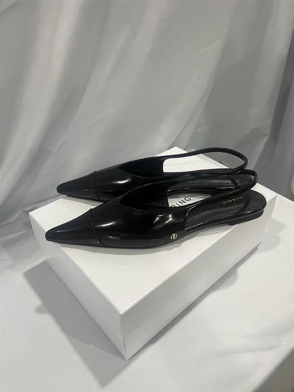 Elena Slingback Flats In High Shine Black