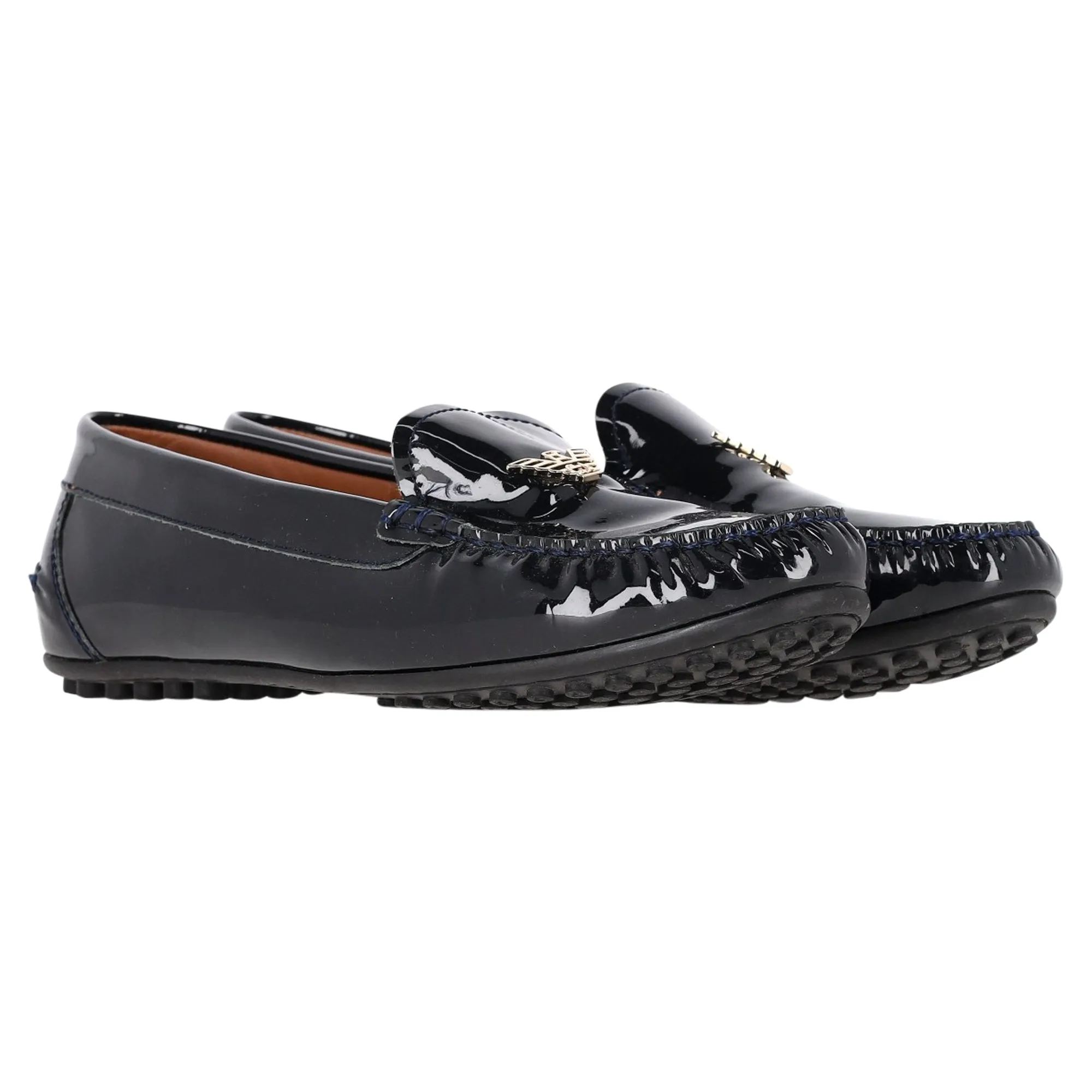 Emporio Armani Logo Driving Shoes in Black Patent Leather