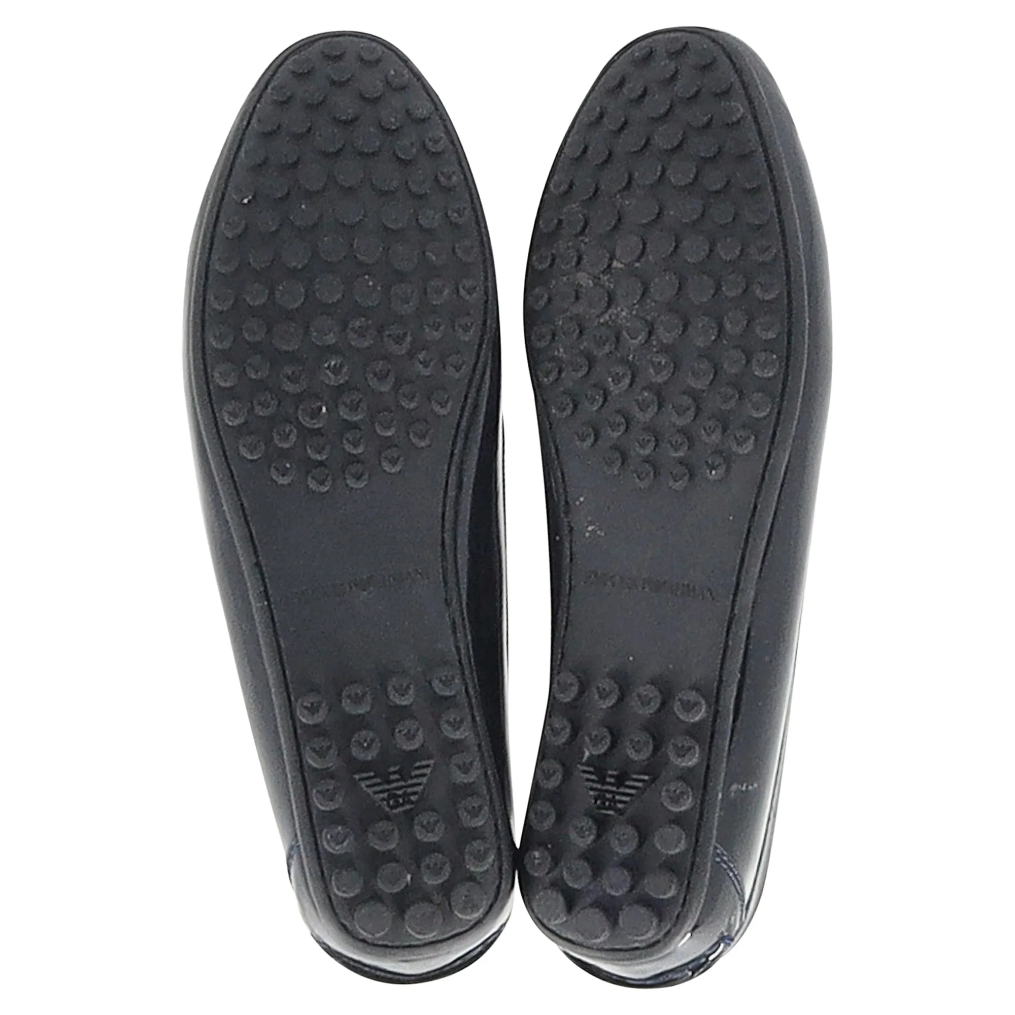 Emporio Armani Logo Driving Shoes in Black Patent Leather