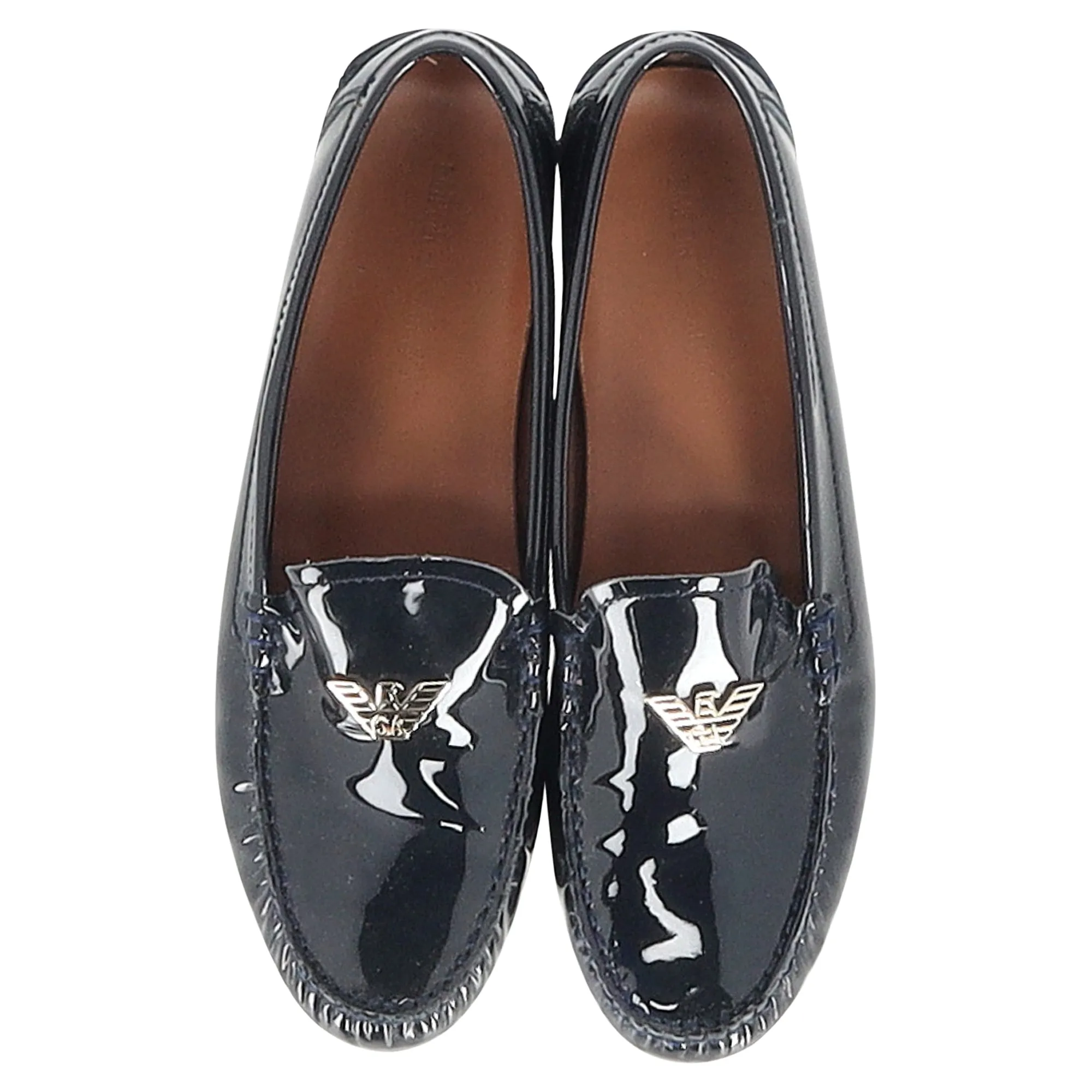 Emporio Armani Logo Driving Shoes in Black Patent Leather